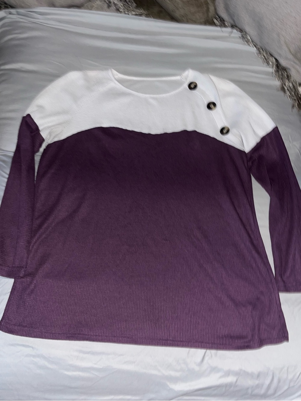 SHEIN Purple and White Button Shoulder Long Sleeve Top